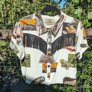 Fashionbrandcompany cropped linen lizard fringe western shirt